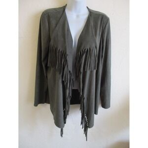 Metro Style Open Front Microfiber Cardigan Long Sleeve With Fringe Size Large
